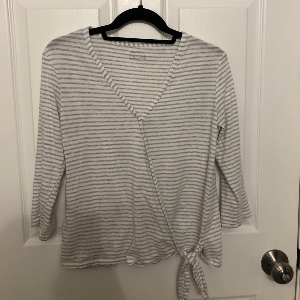 Gray stripe Eddie Bauer women’s wrap top